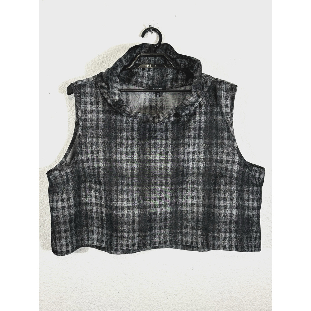 Comfy USA Top Womens Size 3X Black‎ Plaid Sleeveless Cropped Polyester Lagenlook